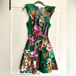 New York & Company Green and Pink Tropical Dress